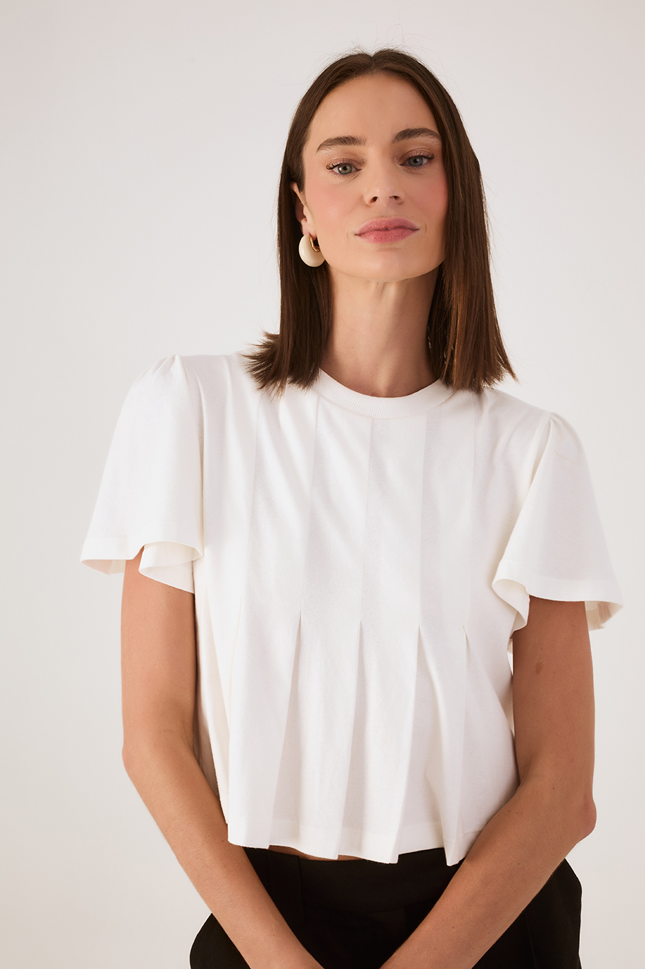 Off-White Pleats Crew Neck Short Sleeve Blouse_3