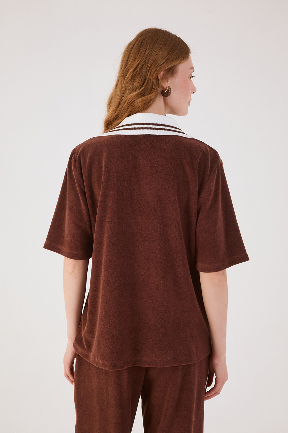 Brown Love Embroidered Collared Fleece Shirt