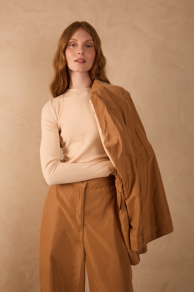 Off-White Long Sleeve Ruched Tricot Blouse_1