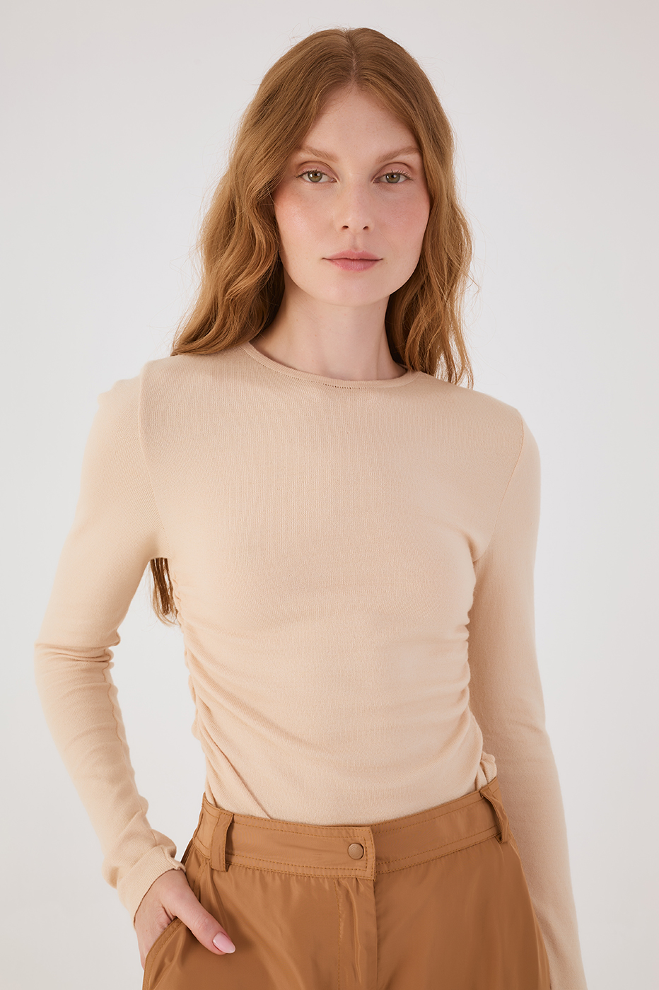 Off-White Long Sleeve Ruched Tricot Blouse_2