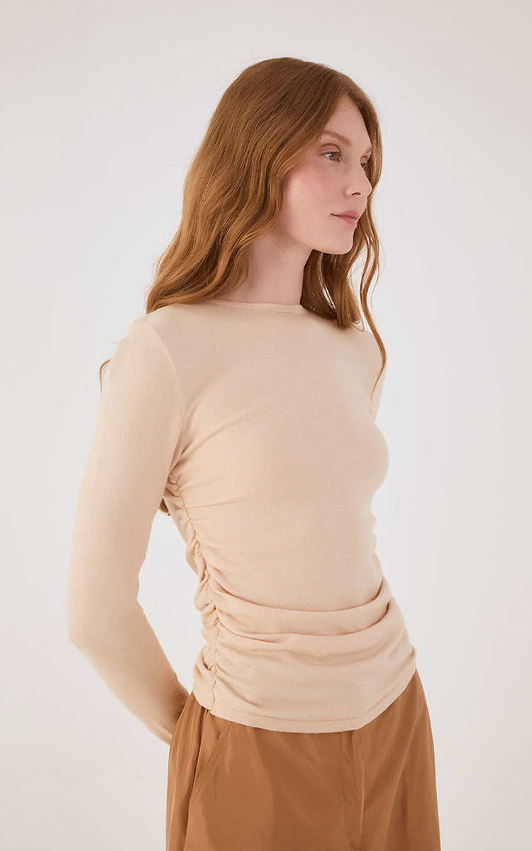 Off-White Long Sleeve Ruched Tricot Blouse