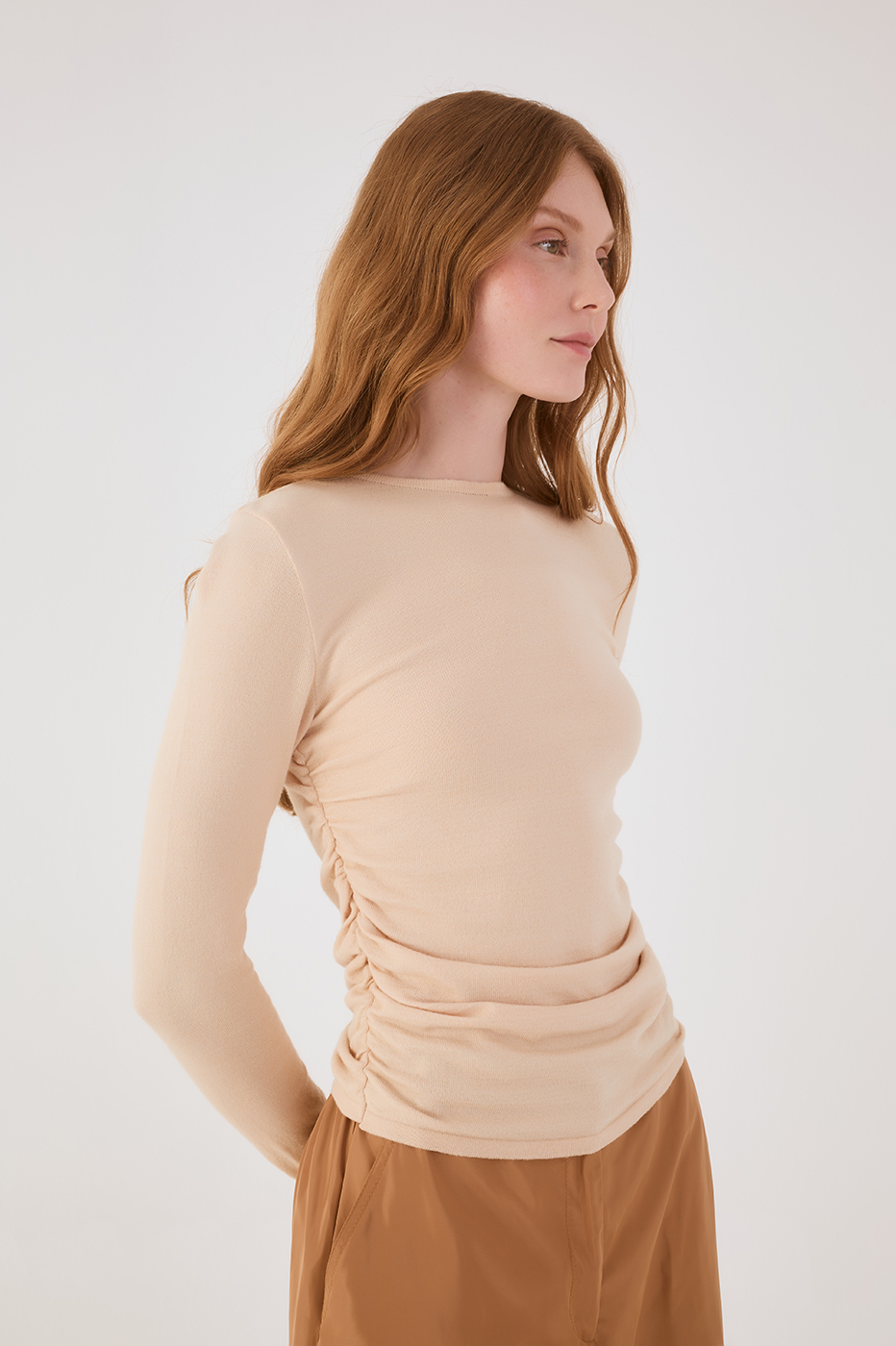 Off-White Long Sleeve Ruched Tricot Blouse_4