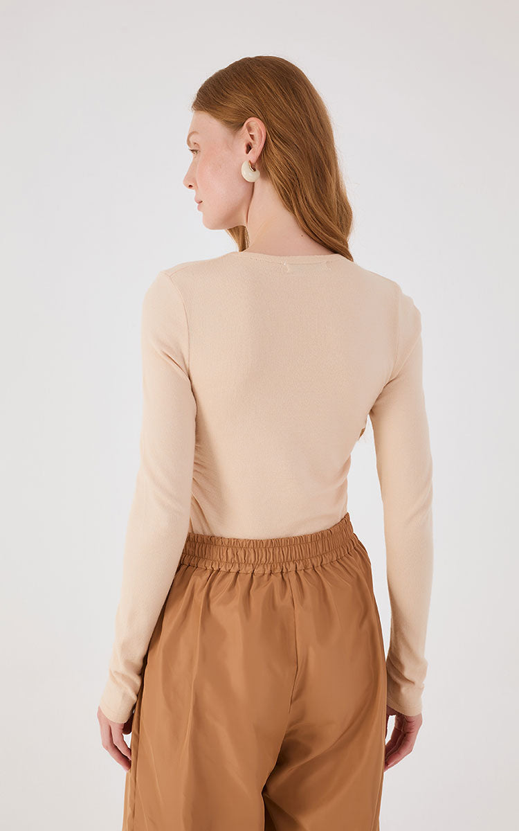 Off-White Long Sleeve Ruched Tricot Blouse