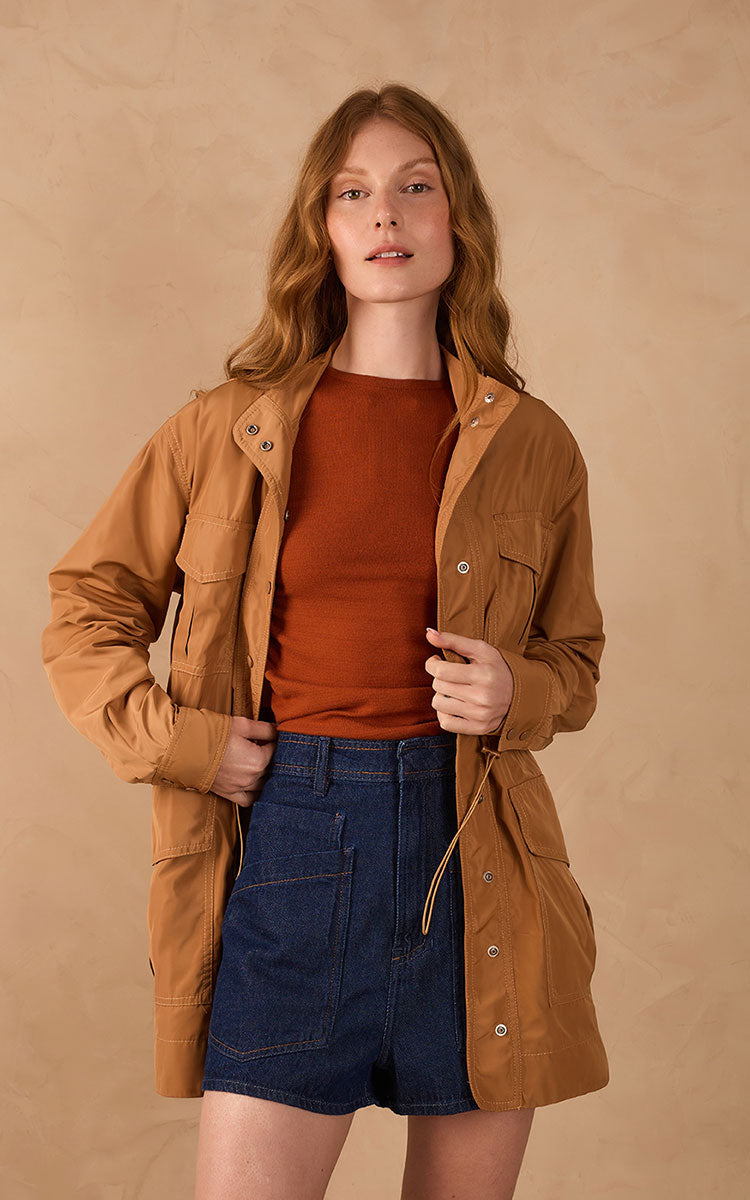 Brown Mate Long Sleeve Ruched Tricot Blouse