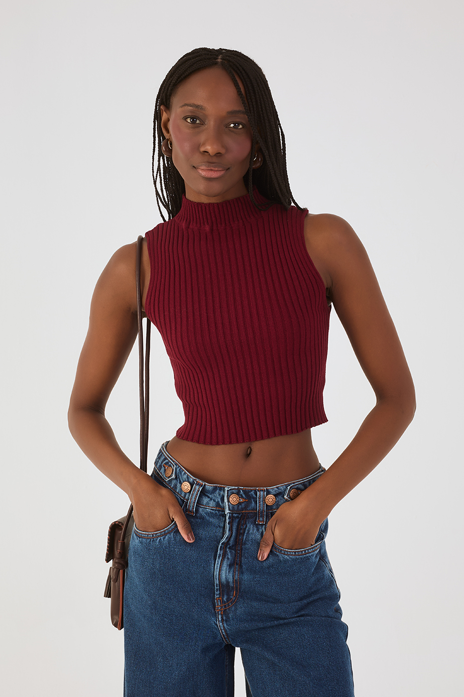 Wine Bossa Ribbed Sleeveless Turtleneck