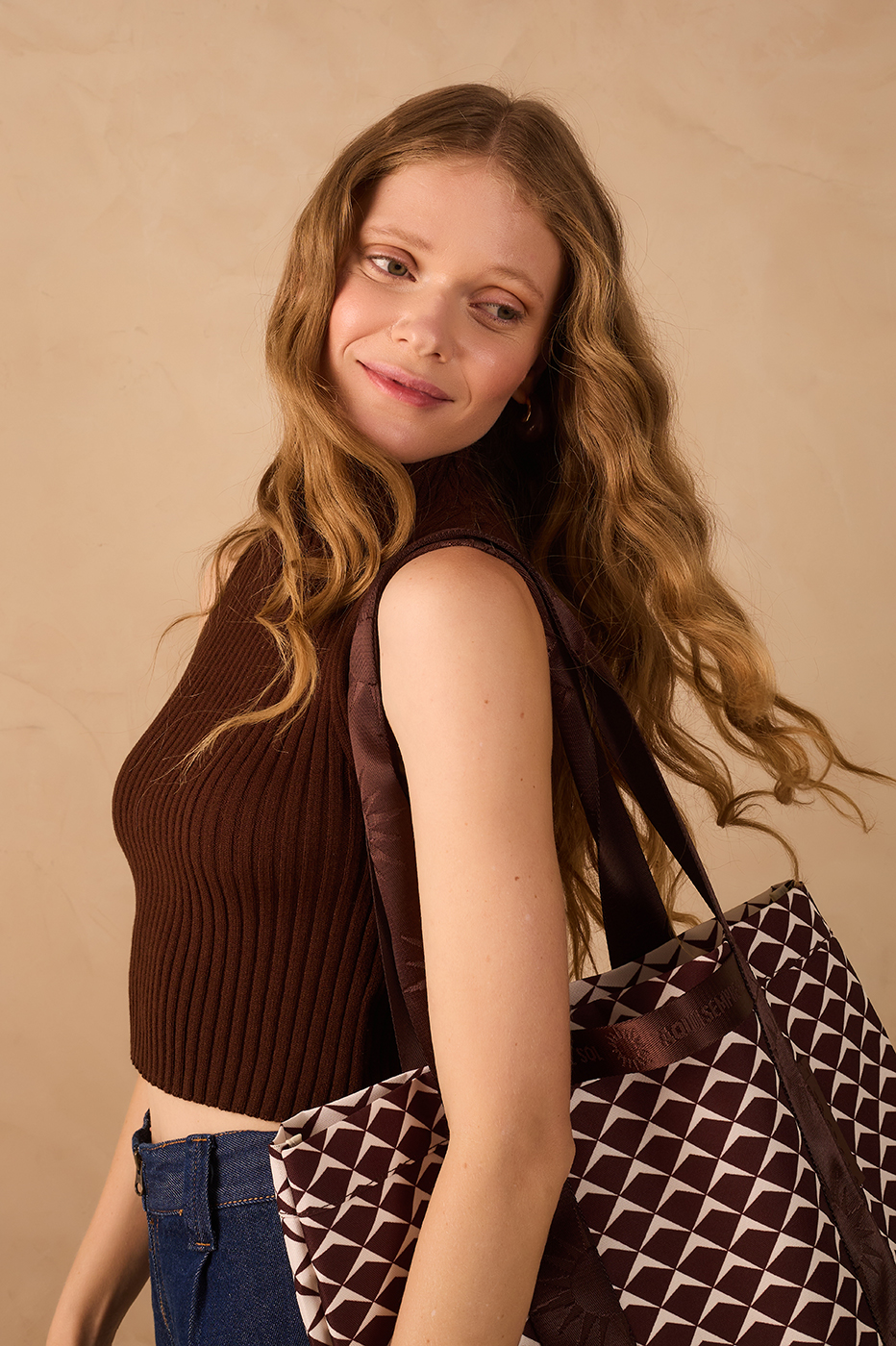 Brown Caffeine Ribbed Sleeveless Turtleneck