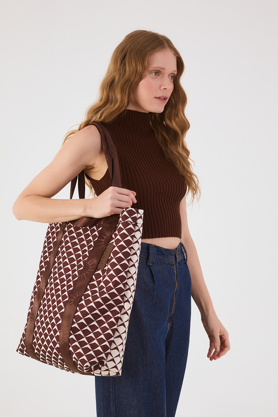Brown Caffeine Ribbed Sleeveless Turtleneck