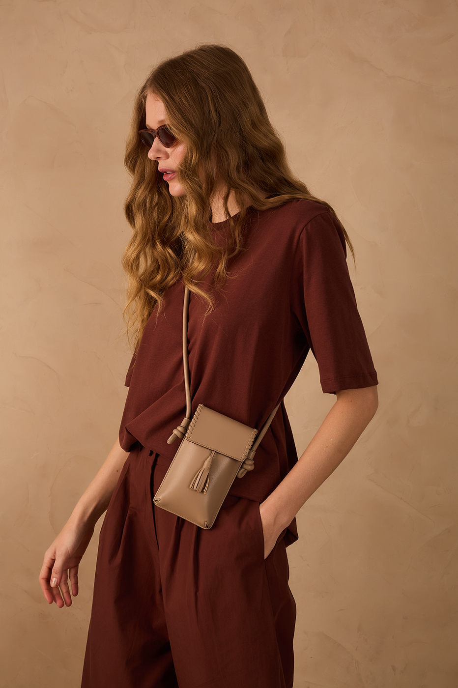 Brown Caffeine Crew Neck Short Sleeve Padded Shoulders T-Shirt