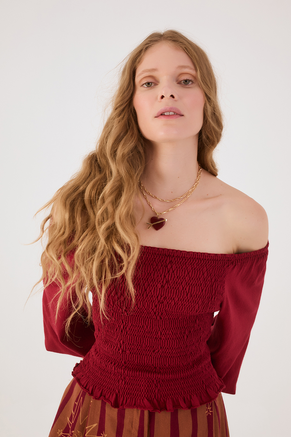 Smocked Sleeve Knit Blouse