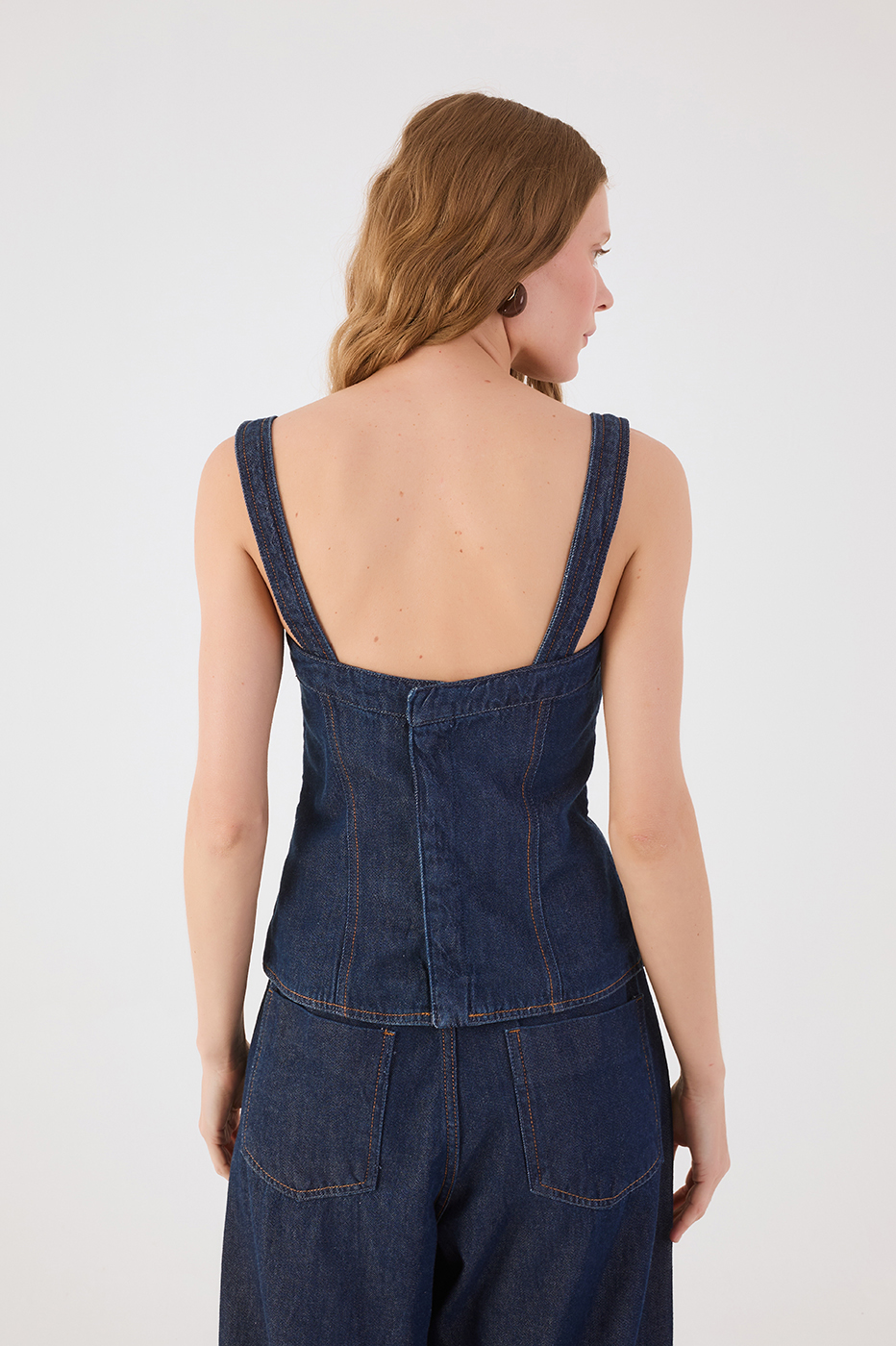 Denim Sweetheart Neckline Sleeveless Top