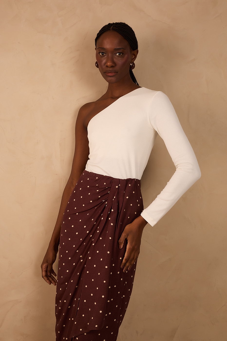 Off-White One-Shoulder Long Sleeve Crepe Blouse