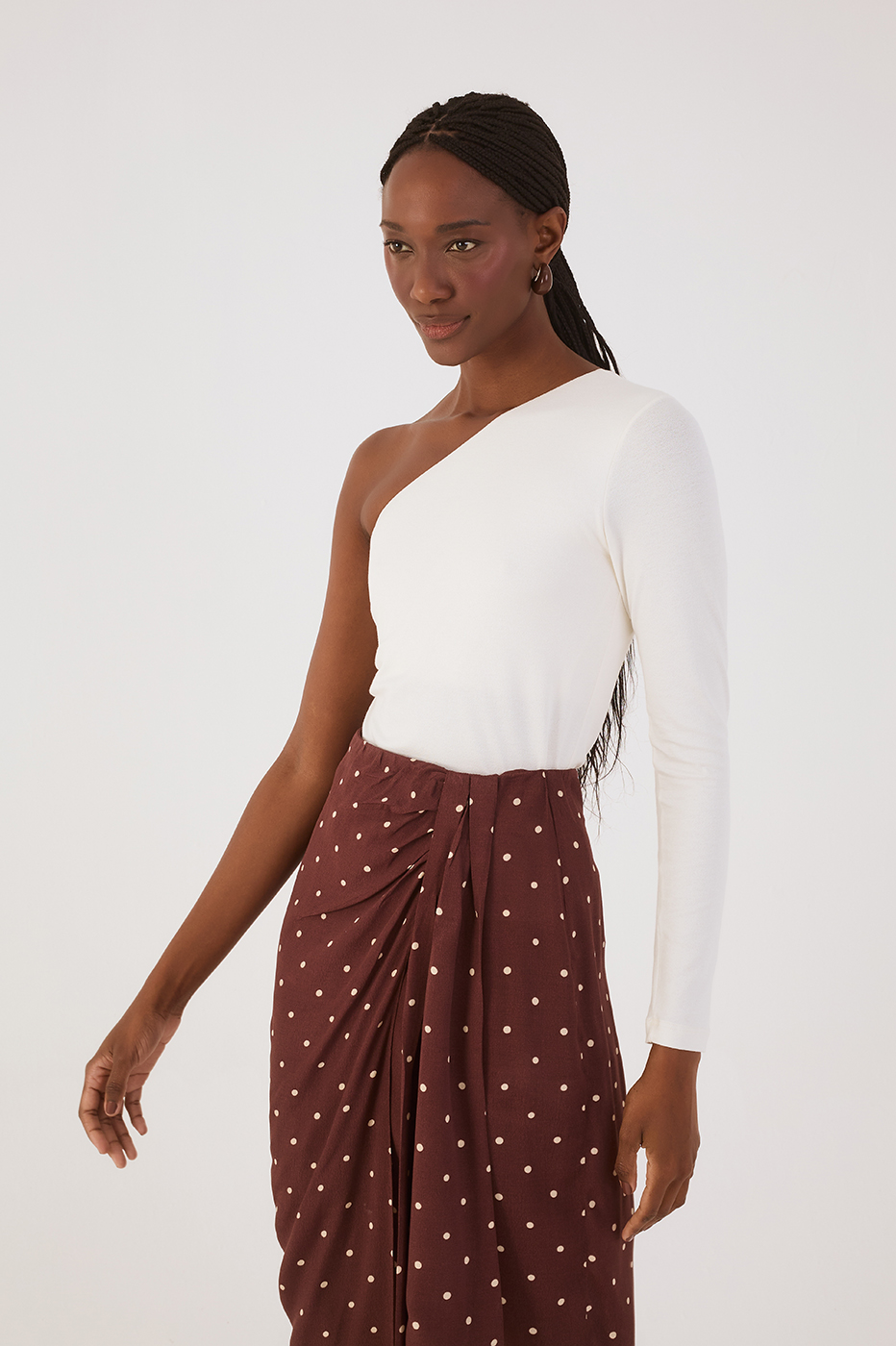 Off-White One-Shoulder Long Sleeve Crepe Blouse