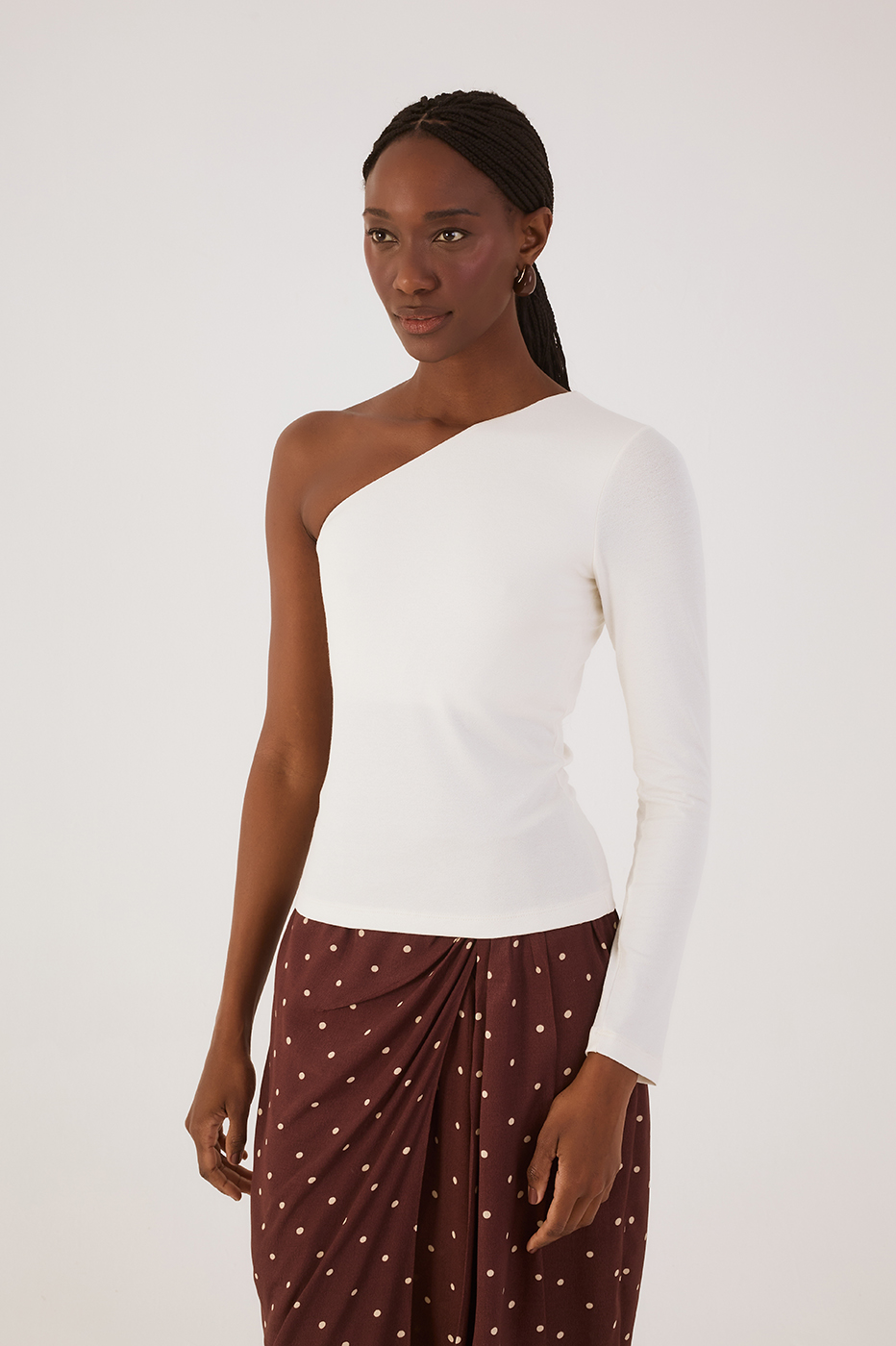 Off-White One-Shoulder Long Sleeve Crepe Blouse