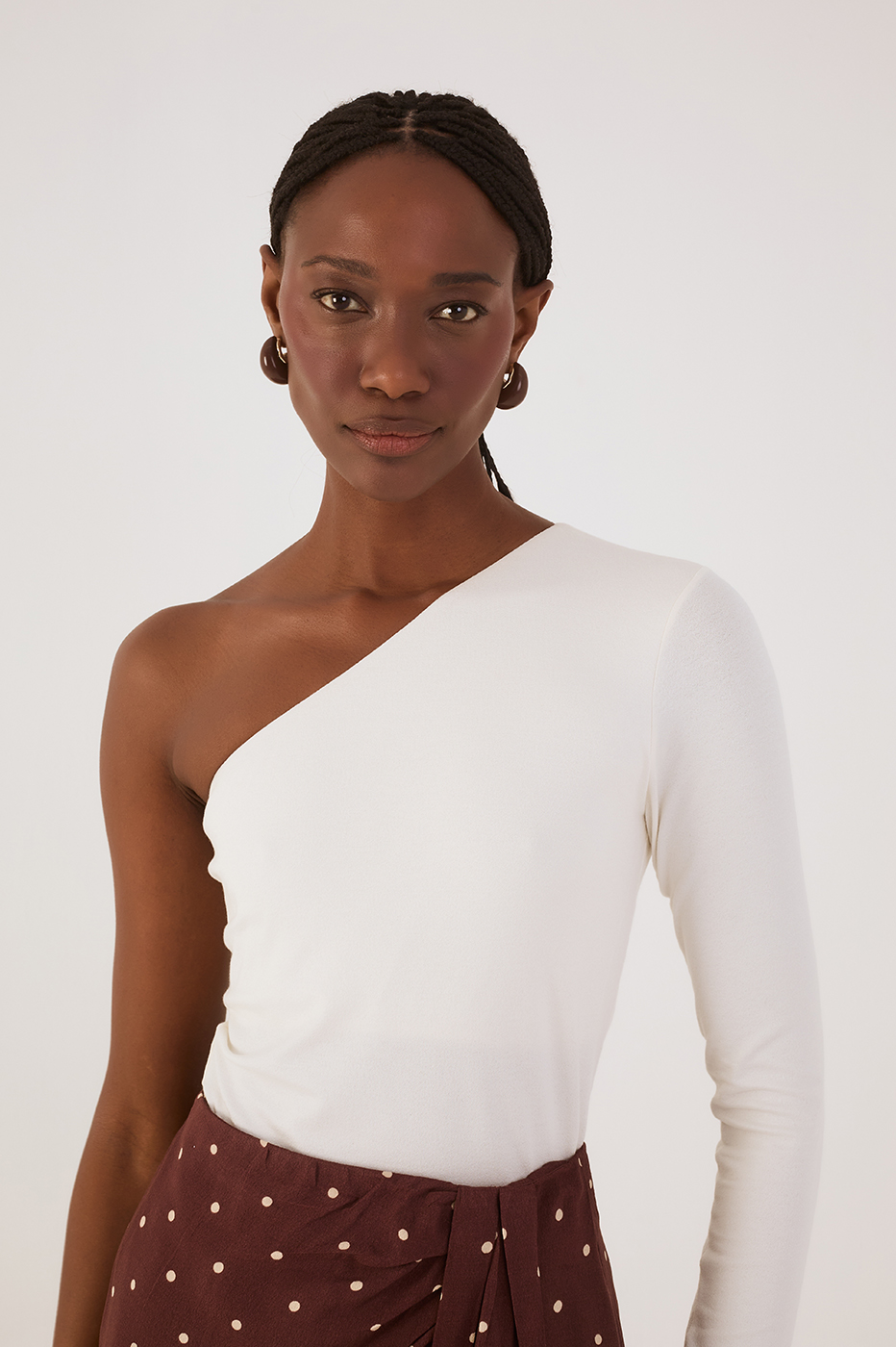 Off-White One-Shoulder Long Sleeve Crepe Blouse