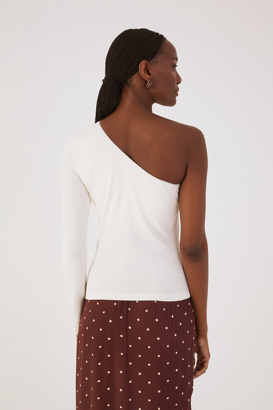 Off-White One-Shoulder Long Sleeve Crepe Blouse