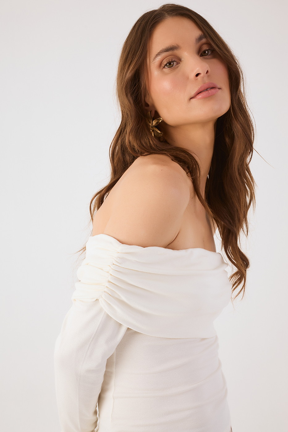 Off-White Long Sleeve Off-The-Shoulder Crepe Blouse