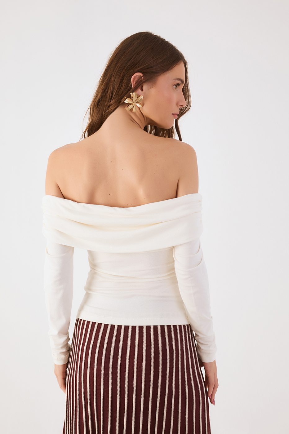 Off-White Long Sleeve Off-The-Shoulder Crepe Blouse