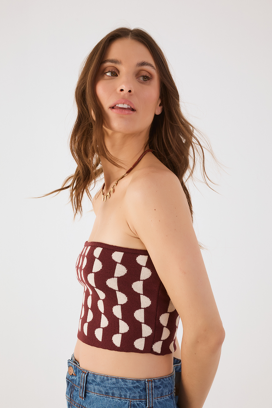 Off-White Strapless Tricot Crop Top