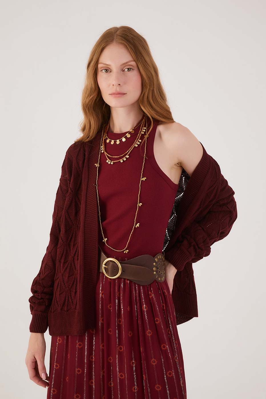 Wine Bossa Crew Neck Ribbed Tank Top