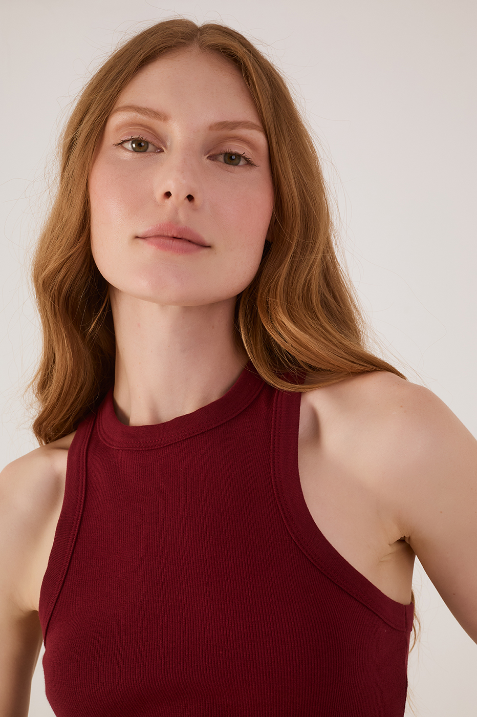 Wine Bossa Crew Neck Ribbed Tank Top