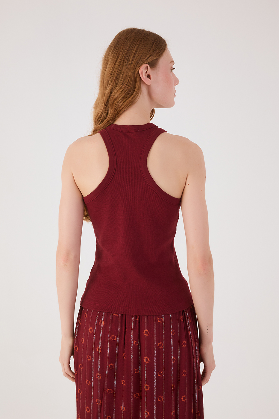Wine Bossa Crew Neck Ribbed Tank Top