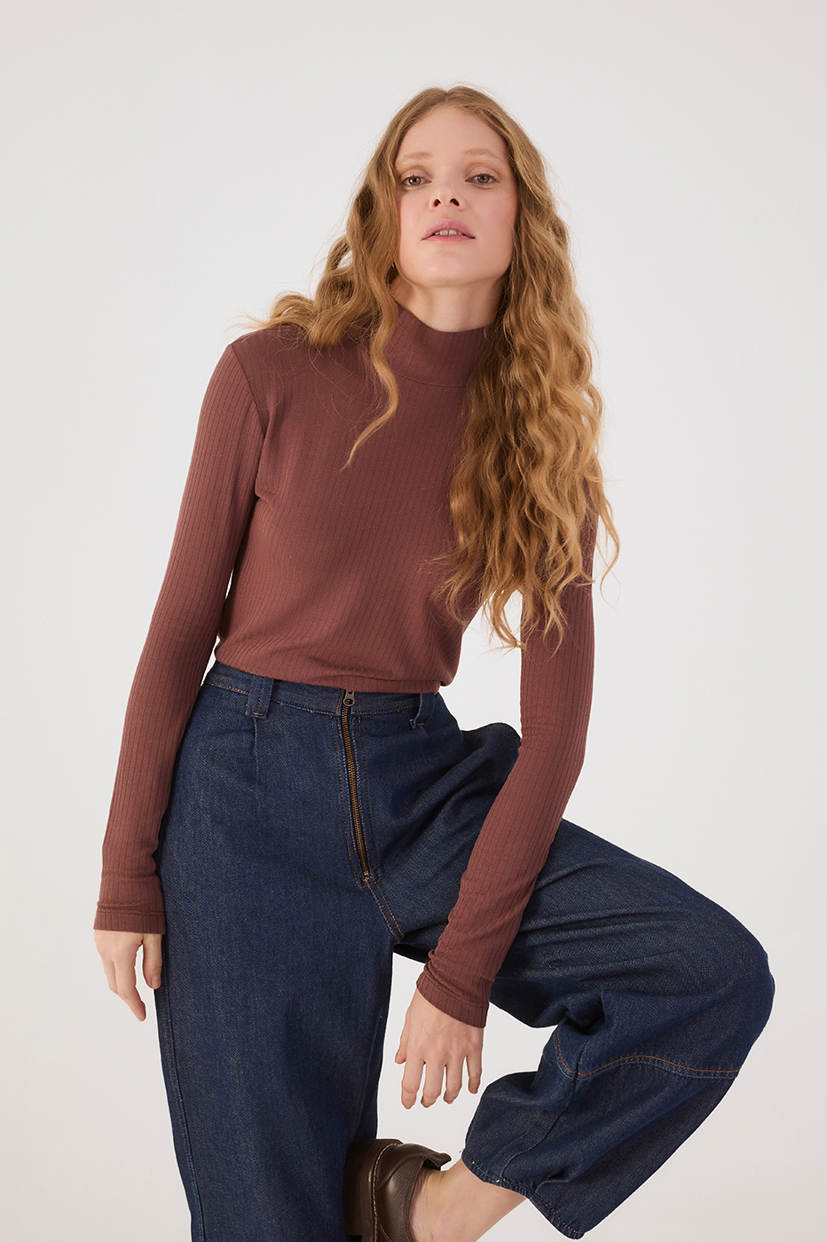 Brown Caffeine Ribbed Turtleneck