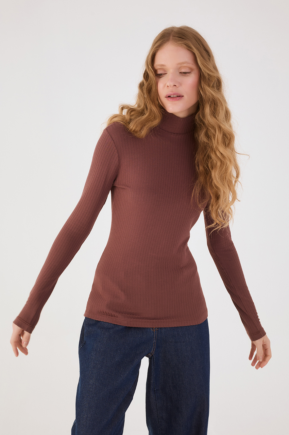 Brown Caffeine Ribbed Turtleneck