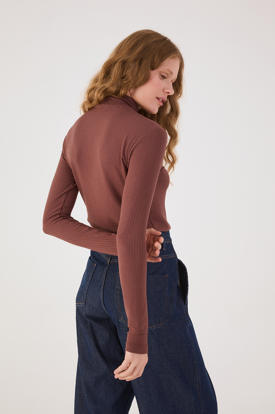 Brown Caffeine Ribbed Turtleneck