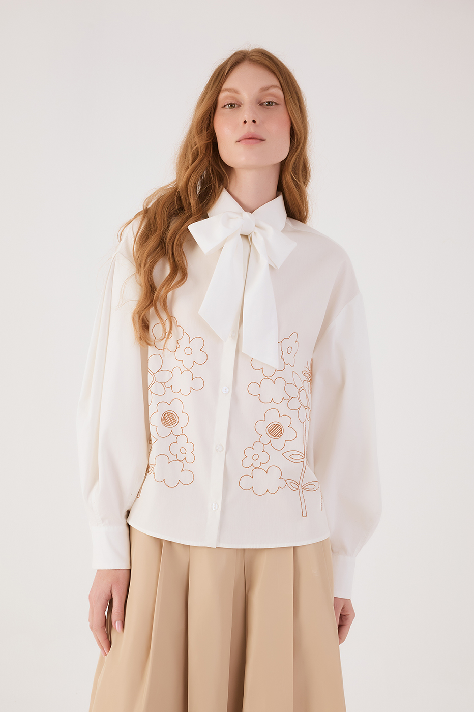 Black Pleated Embroidered Cotton Shirt