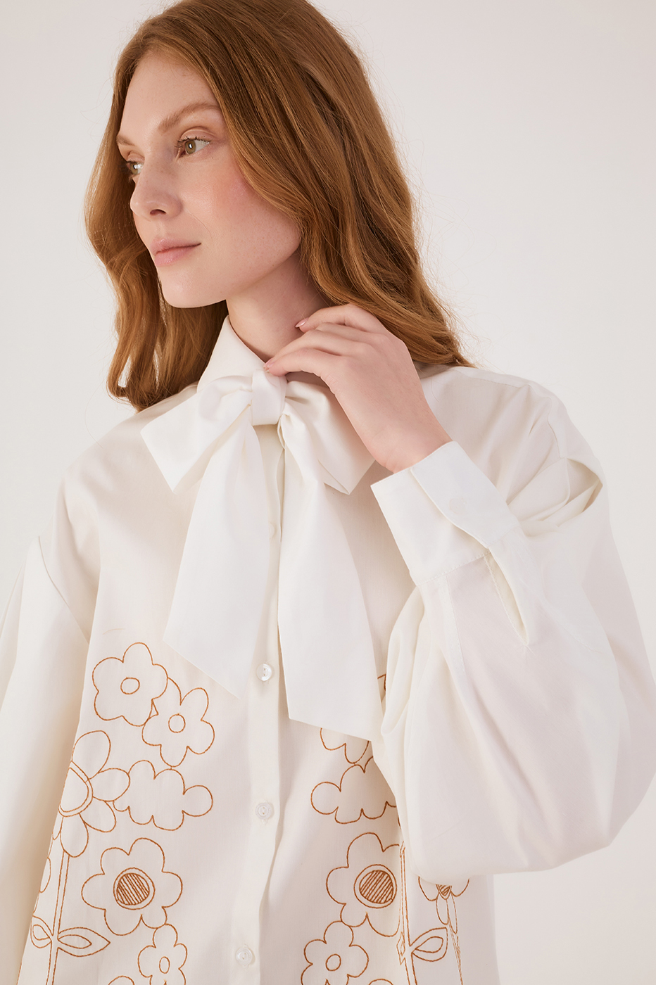 Black Pleated Embroidered Cotton Shirt