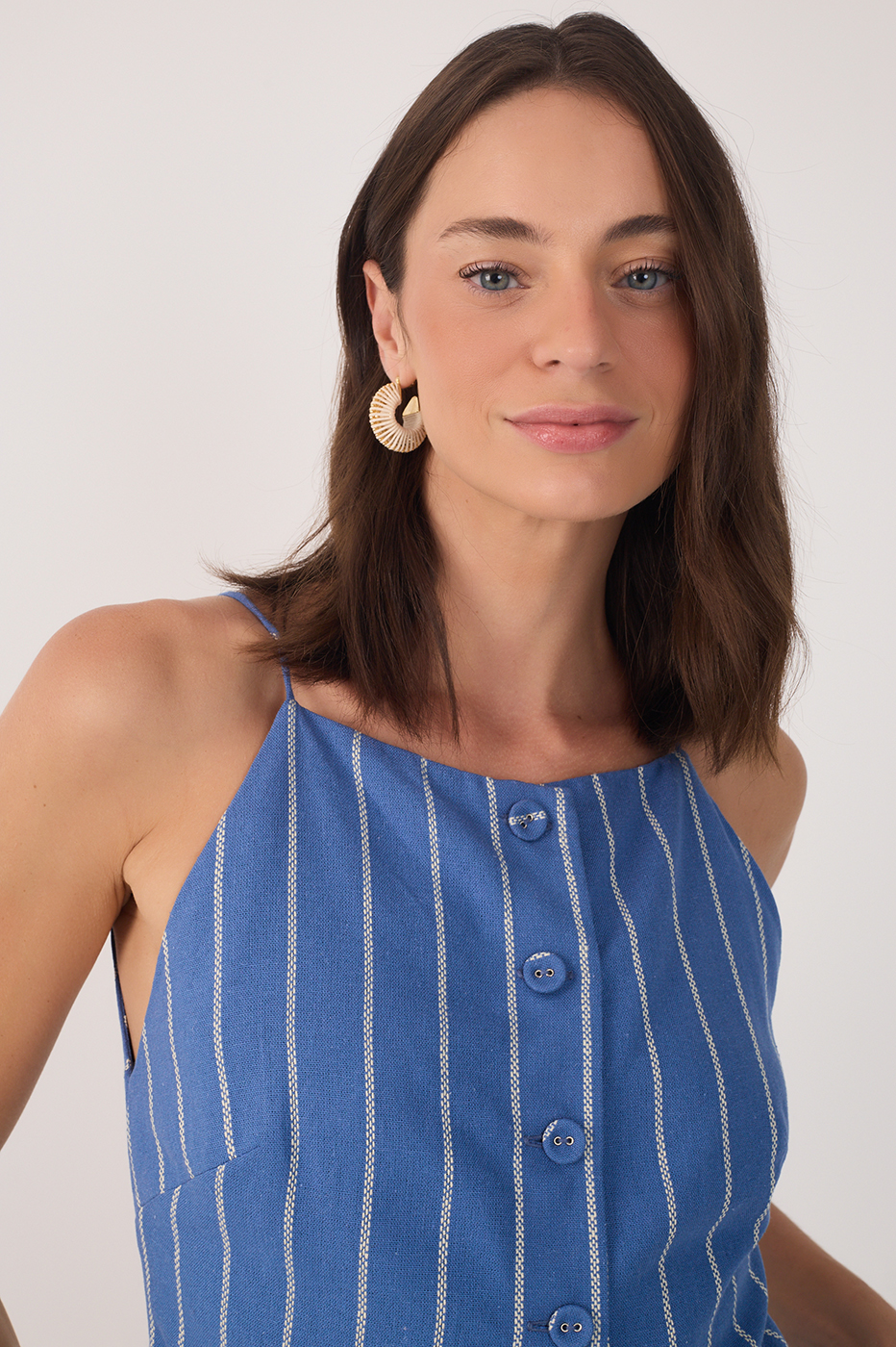 Linen Listrado Buttons Top_4