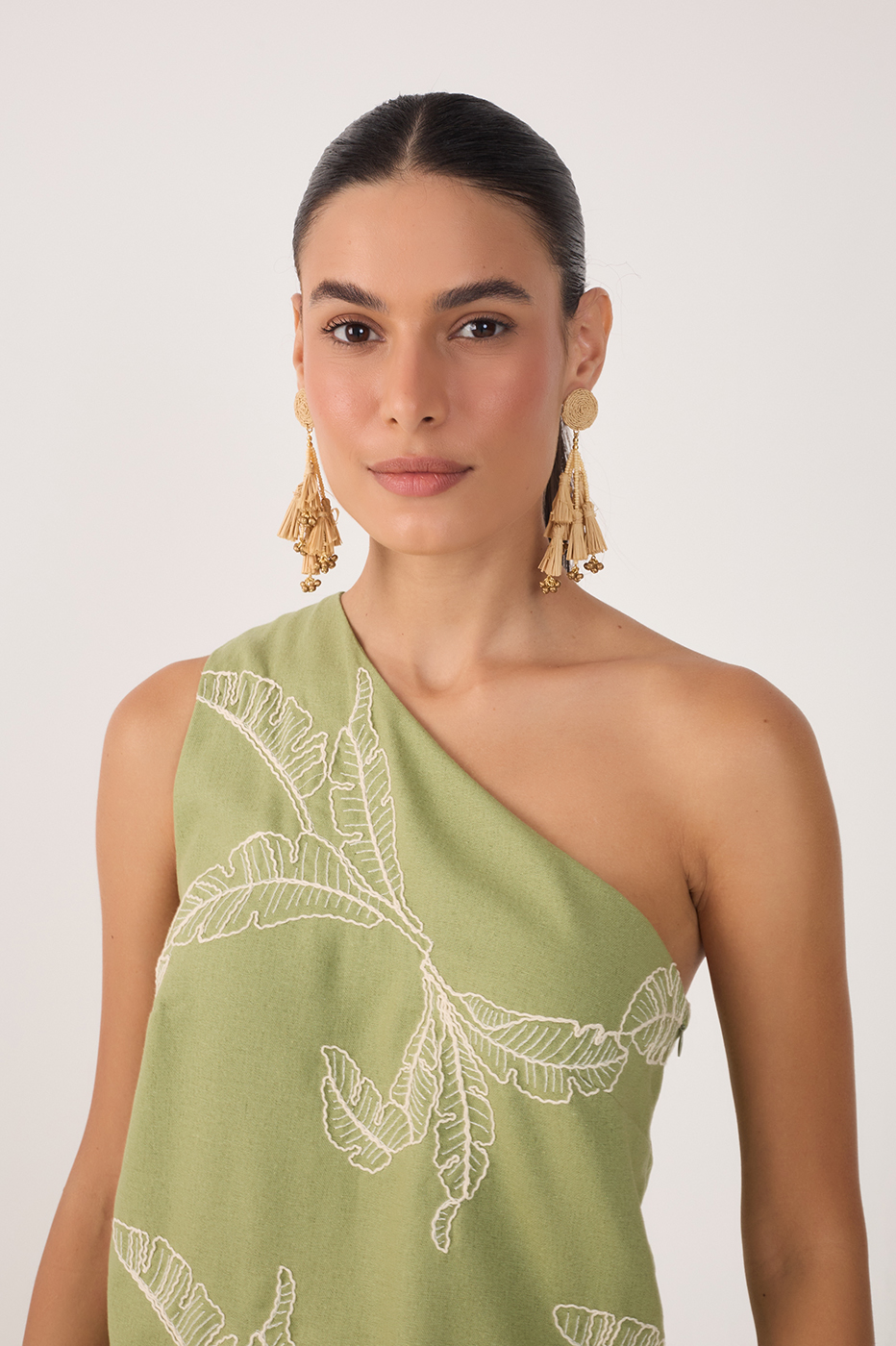 Linen Assimétrica Leaf Embroidery Top_3