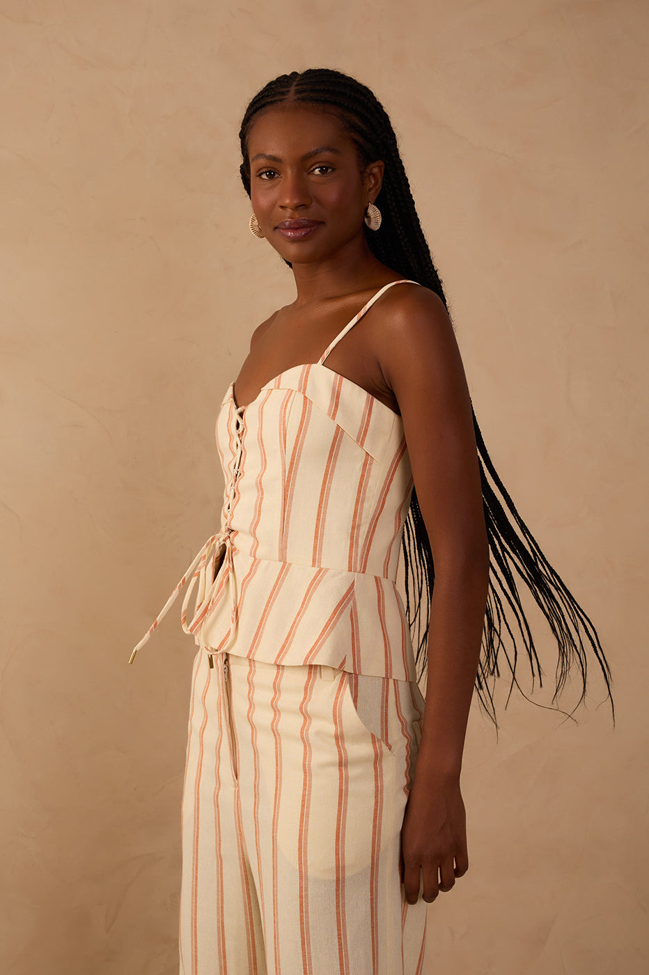 Linen Striped Zíper Destacavel Top_1