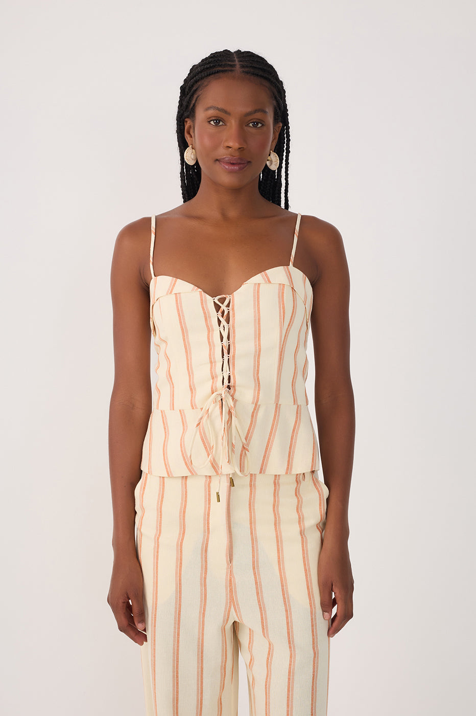 Linen Striped Zíper Destacavel Top_2