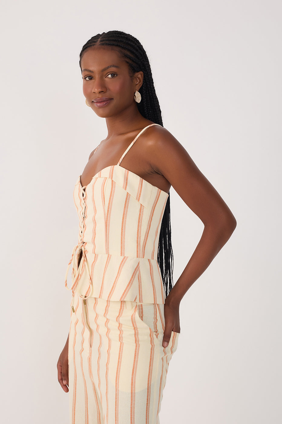 Linen Striped Zíper Destacavel Top_3