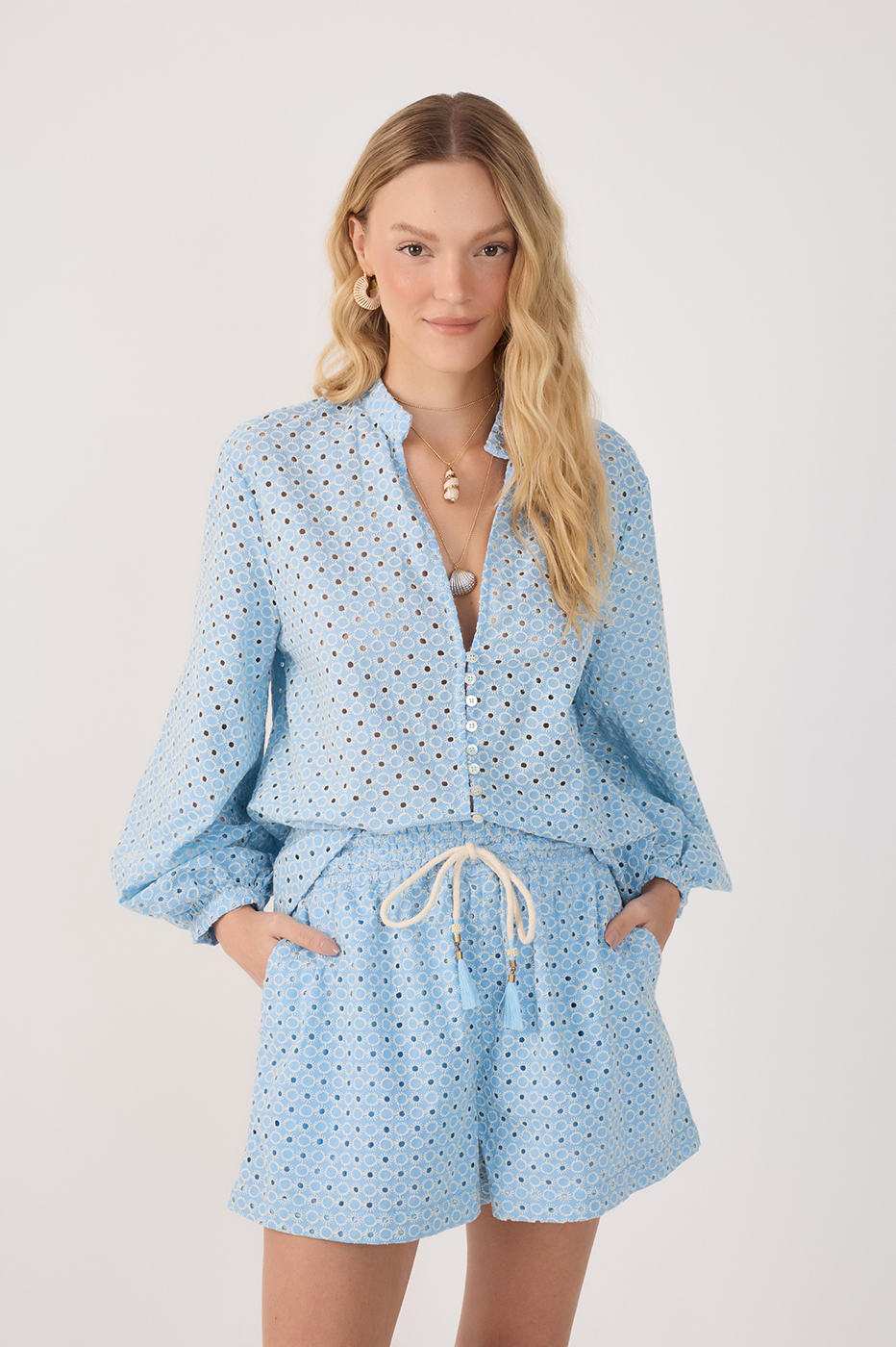 Eyelet Buttons Blouse