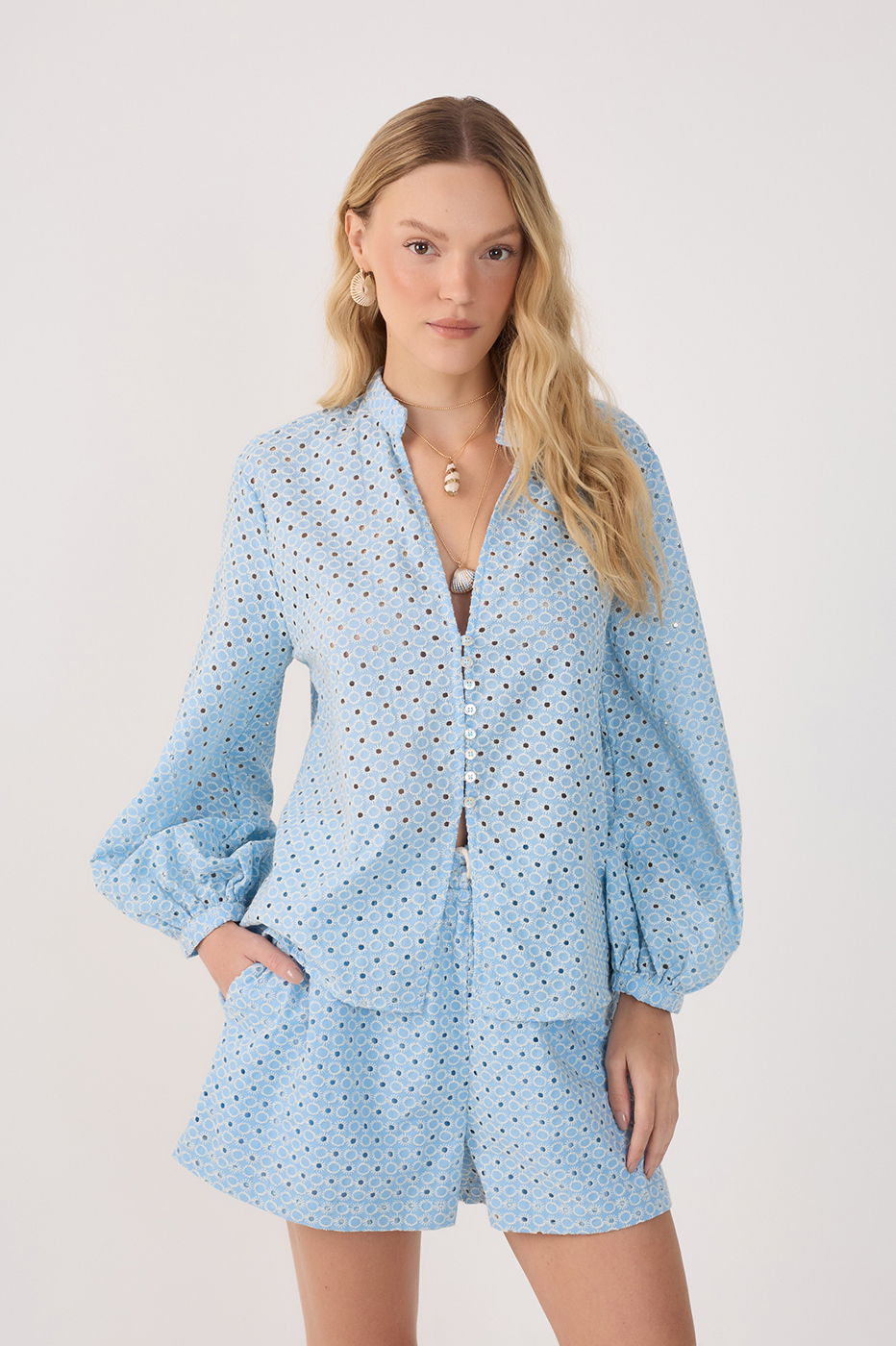 Eyelet Buttons Blouse