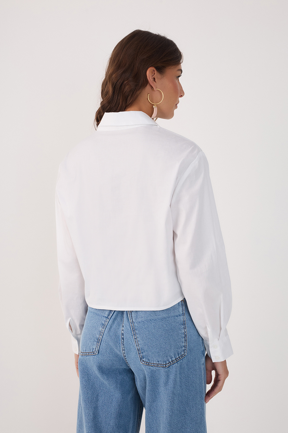 White Ruched Collared Long Sleeve Blouse_6