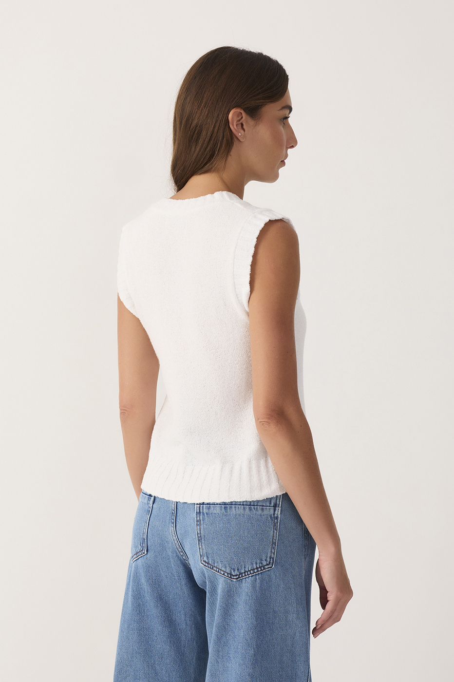 Off-White V Neck Sleeveless Tricot Vest
