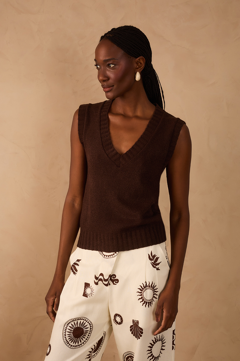 Brown Caffeine Tricot Vest_1