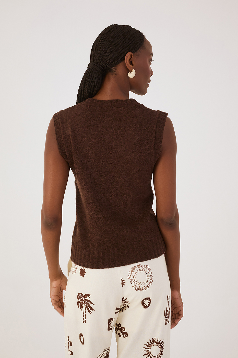 Brown Caffeine V Neck Sleeveless Tricot Vest