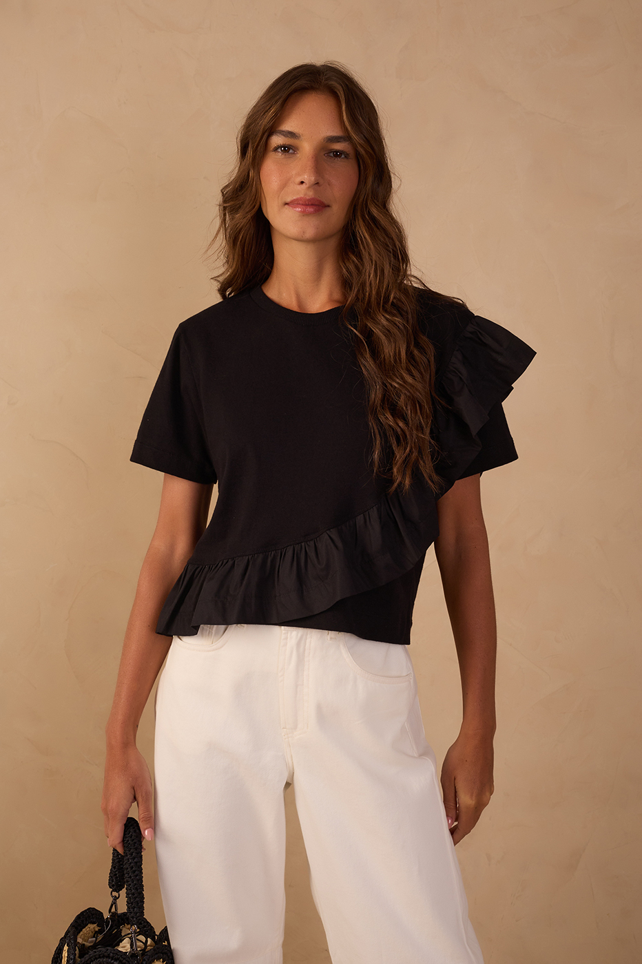 Ruffle Tecido Top