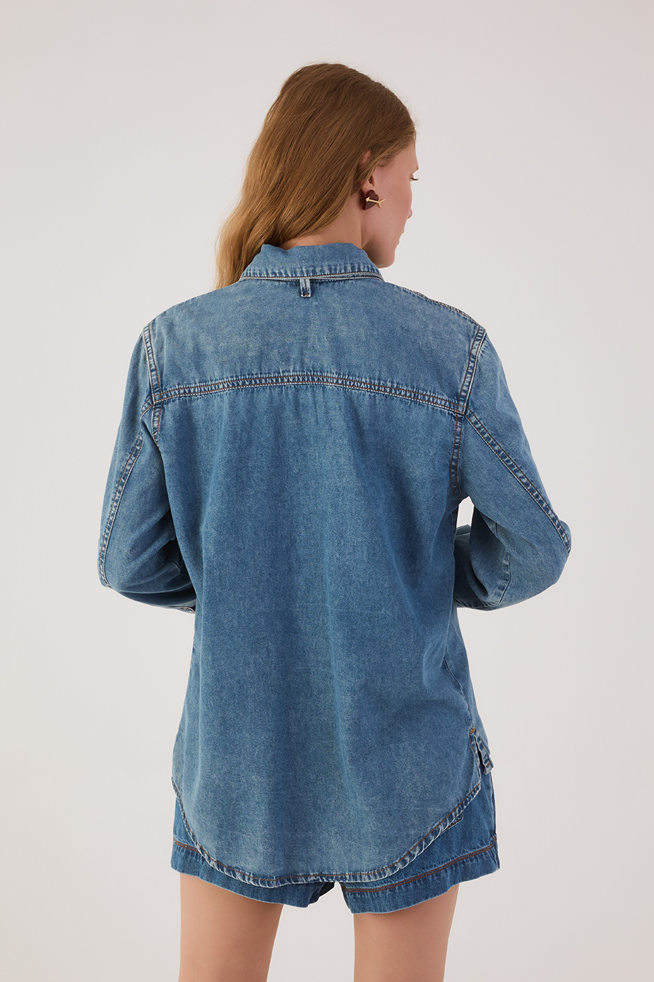 Denim Front Ties Collared Buttoned Shirt