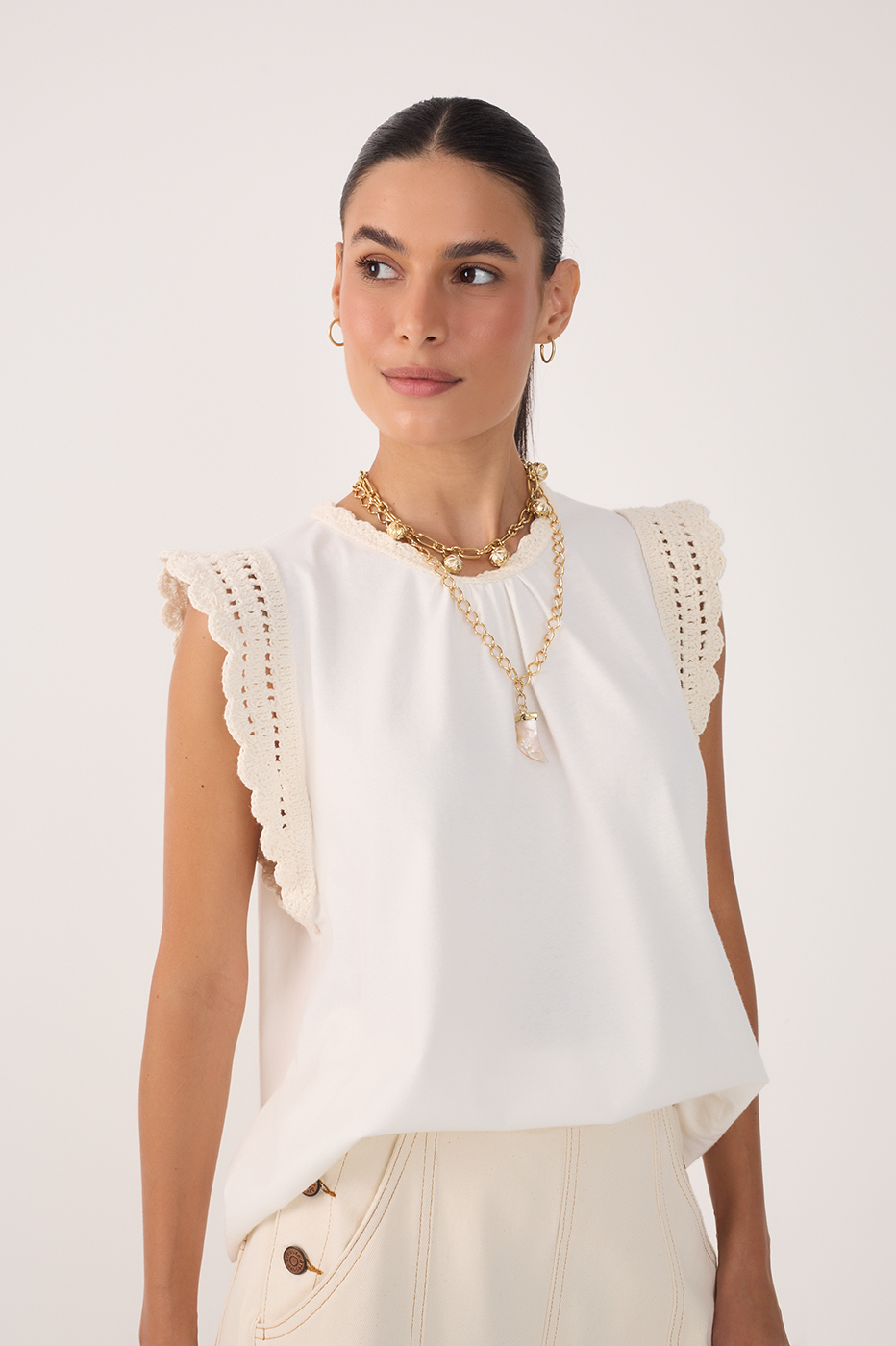 Crochet-Trim Tunic Blouse_2