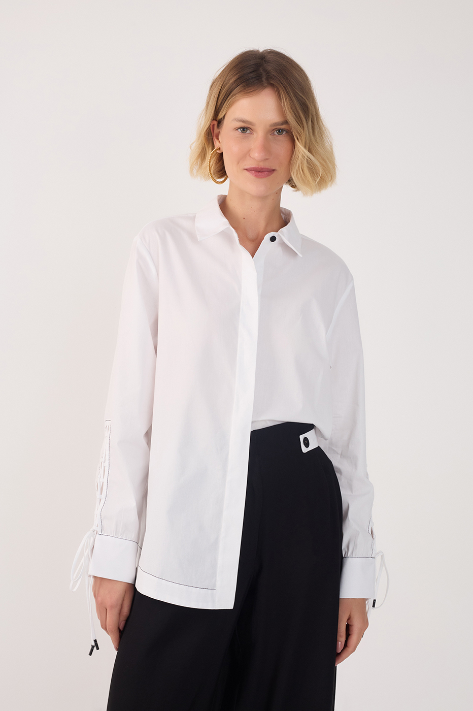 White Collared Cuff Ties Buttoned Shirt_2