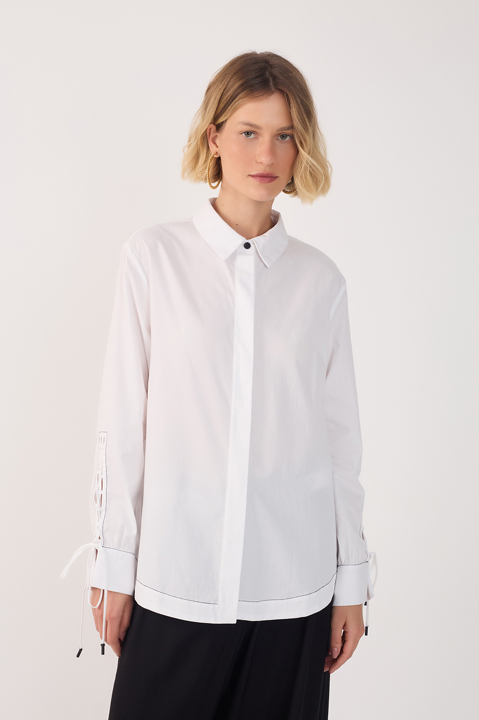 White Collared Cuff Ties Buttoned Shirt_5