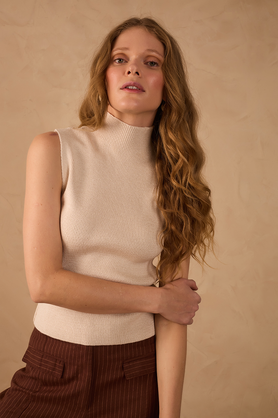 Blue Maritime Sleeveless Tricot Turtleneck