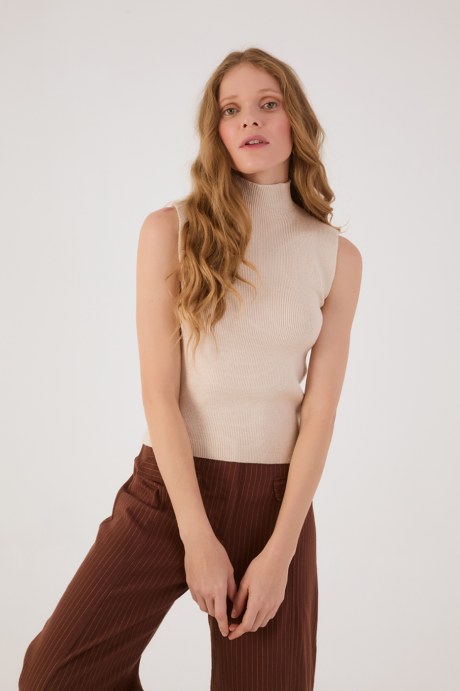 Blue Maritime Sleeveless Tricot Turtleneck