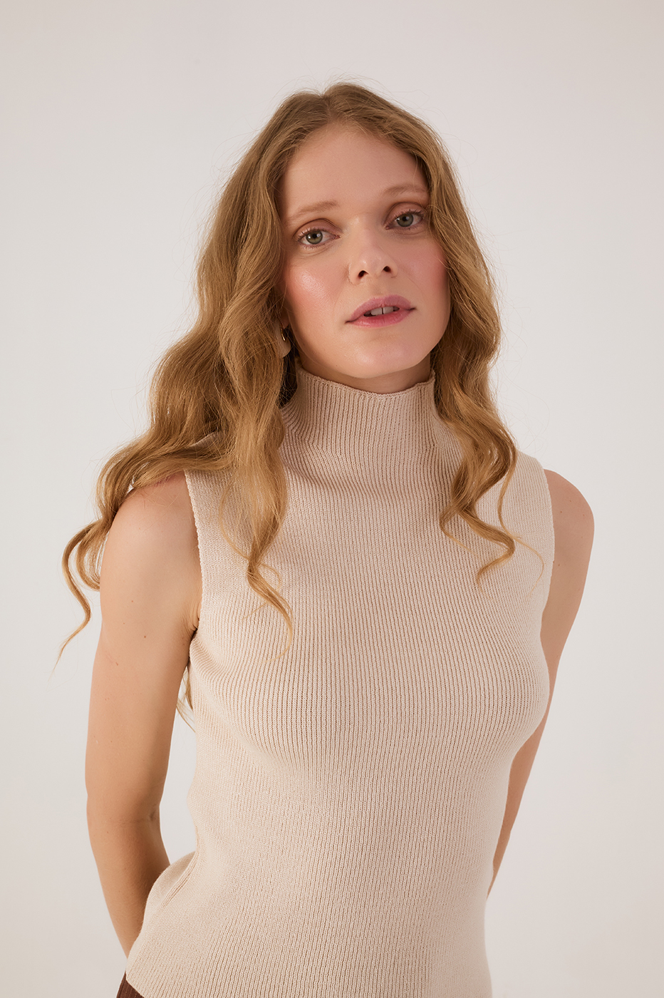 Blue Maritime Sleeveless Tricot Turtleneck
