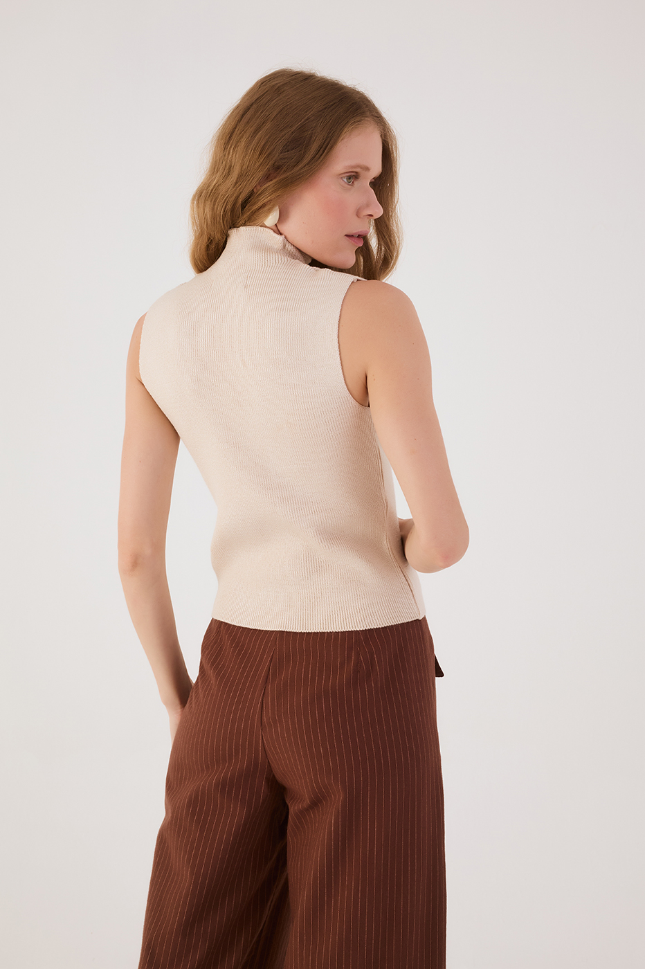 Blue Maritime Sleeveless Tricot Turtleneck